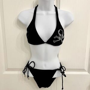Victoria’s Secret Crystal Skull Black String Bikini Set Size S